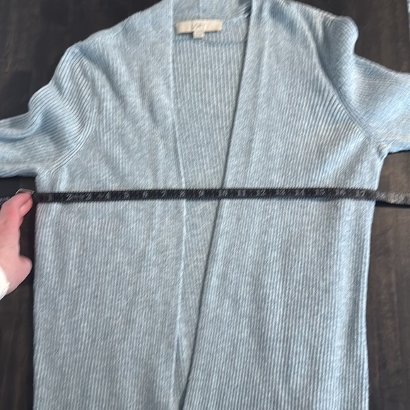 Loft Blue Ribbed Knit Cardigan Long Line Wool Blend Size Medium - Picture 5 of 6
